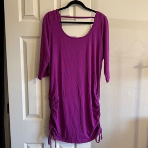 -SOLD- Torrid Purple Pink Side Cinched Ruched Scoop Neck Scoop Back Tunic Top